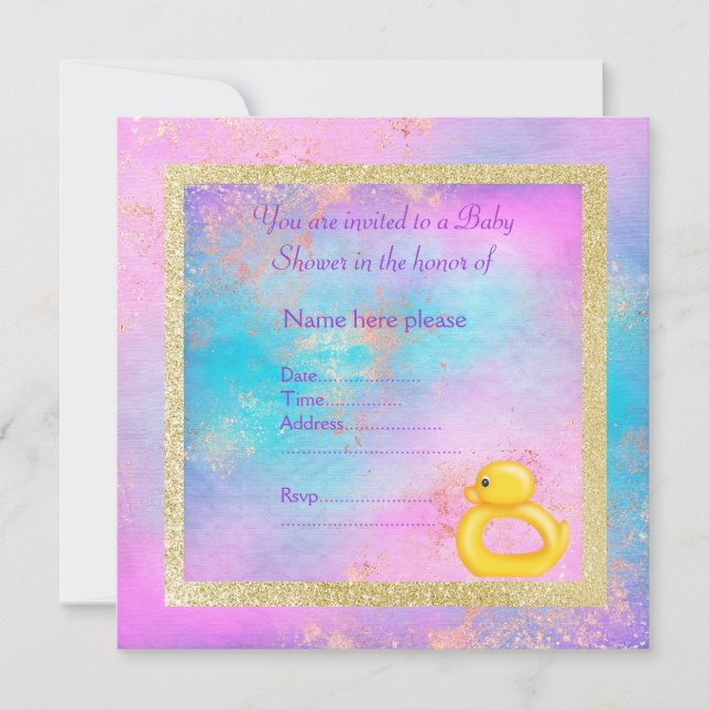 baby duck pastel colour gold new pretty invitation (Front)