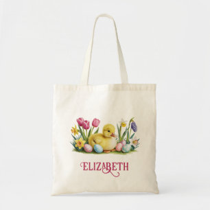 Baby Duck Personalized Easter Egg Hunt Tote Bag