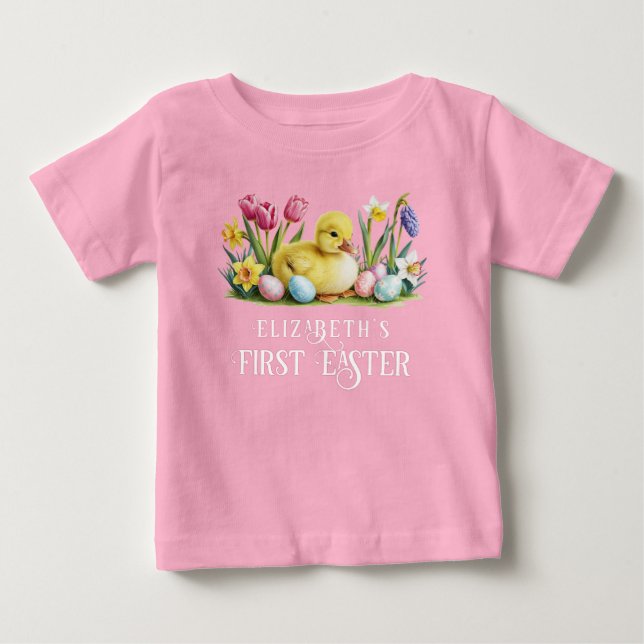 Baby Duck Personalized First Easter  T-Shirt (Front)