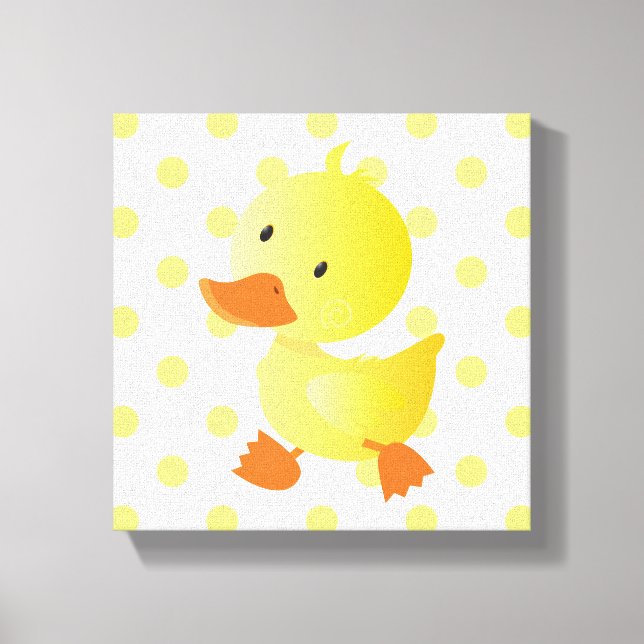 Baby Duck Polka Dots Nursery Art Canvas Print (Front)