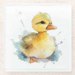 Baby Duck Watercolor Glass Coaster