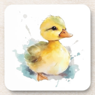 Baby Duck Watercolor Hard plastic coaster