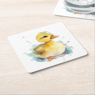 Baby Duck Watercolor Paper Coaster