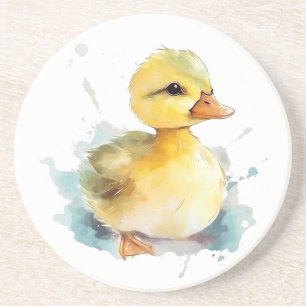 Baby Duck Watercolor Sandstone Coaster