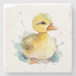 Baby Duck Watercolor Stone Coaster