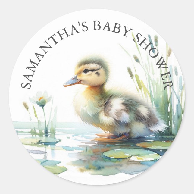 Baby Duck Watercolor Thank You Classic Round Sticker (Front)