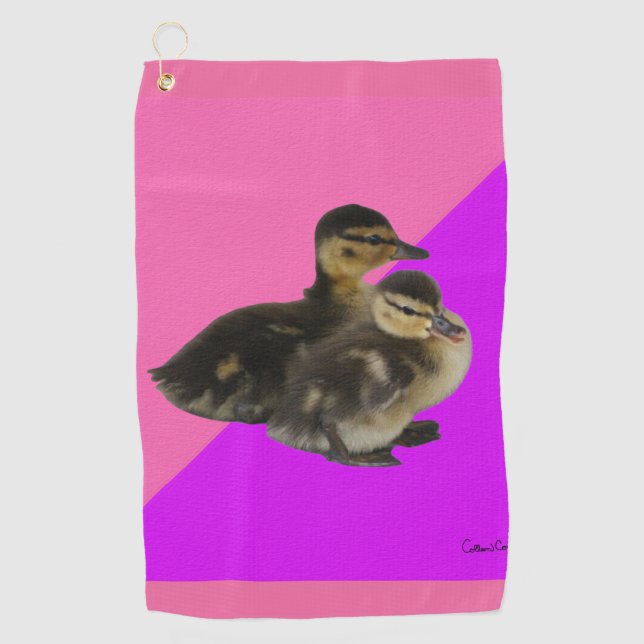 Baby Ducks on Pink Raspberry and Purple Sorbet Golf Towel (Front)