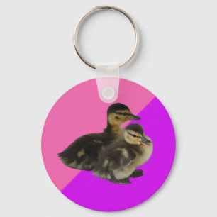 Baby Ducks on Pink Raspberry and Purple Sorbet Keychain