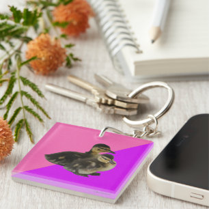 Baby Ducks on Pink Raspberry and Purple Sorbet Keychain