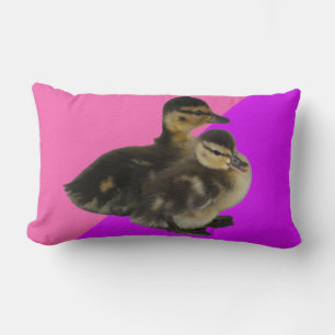 Baby Ducks on Pink Raspberry and Purple Sorbet Lumbar Pillow
