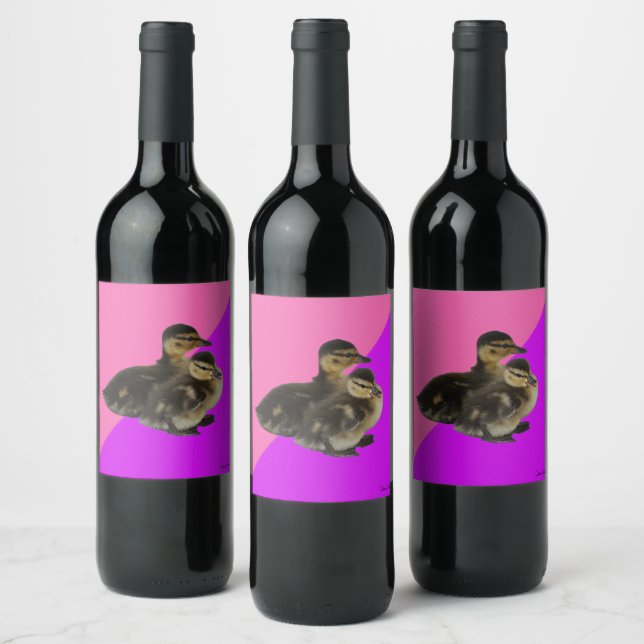 Baby Ducks on Pink Raspberry and Purple Sorbet Wine Label (Bottles)