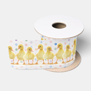 Baby Ducks on Polka Dots Satin Ribbon