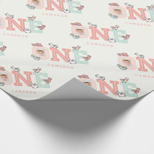 Baby Ducks One Photo Girl 1st Birthday Gift Wrap
