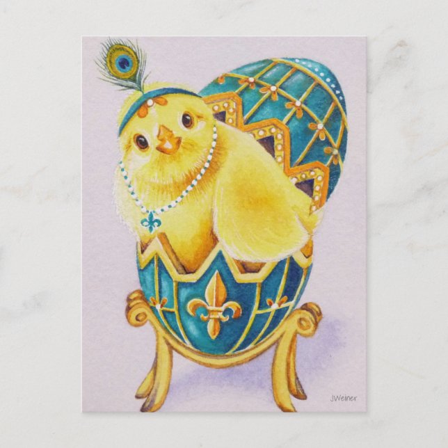 Baby Easter Flapper Chick Blue Egg Watercolor Art Postcard (Front)