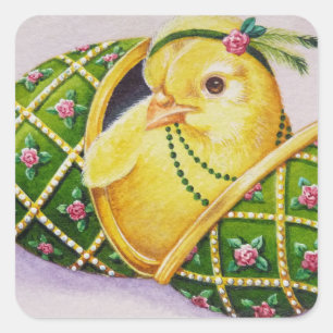 Baby Easter Flapper Chick Green Egg Watercolor Art Square Sticker