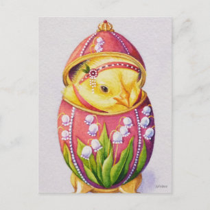 Baby Easter Flapper Chick Pink Egg Watercolor Art Postcard
