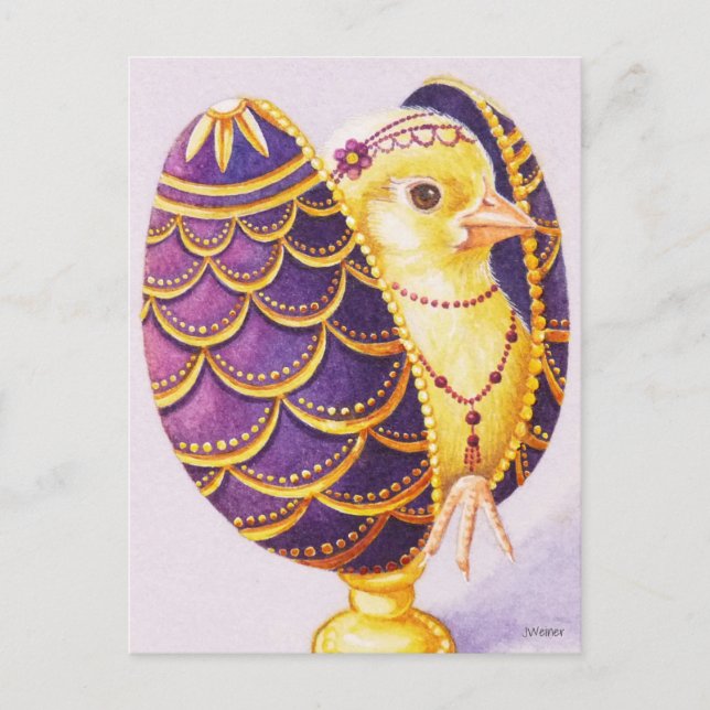 Baby Easter Flapper Chick Purple Egg Watercolor Postcard (Front)
