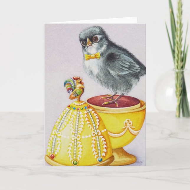 Baby Easter Flapper Chick Yellow Egg Watercolor Card (Front)