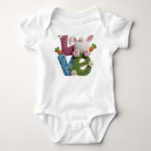 Baby Easter Simulated Yarn Crochet Love Bodysuit