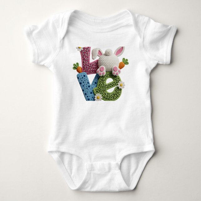Baby Easter Simulated Yarn Crochet Love   Bodysuit (Front)