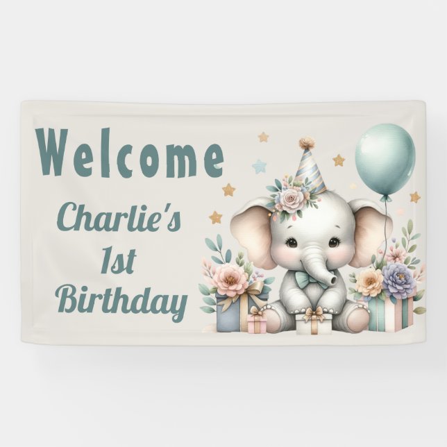 Baby Elephant 1st Birthday  Banner (Horizontal)