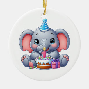 Baby Elephant 1st Birthday Ceramic Ornament