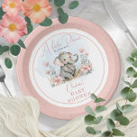 Baby Elephant A Little Peanut Girl Floral Shower Paper Plate<br><div class="desc">Sweet baby elephant nestled cozily among the flowers "A Little Peanut Is On Her Way" Baby Shower design.</div>