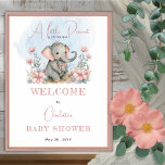 Baby Elephant A Little Peanut Girl Floral Shower Poster<br><div class="desc">Sweet baby elephant nestled cozily among the flowers "A Little Peanut Is On Her Way" Baby Shower design.</div>