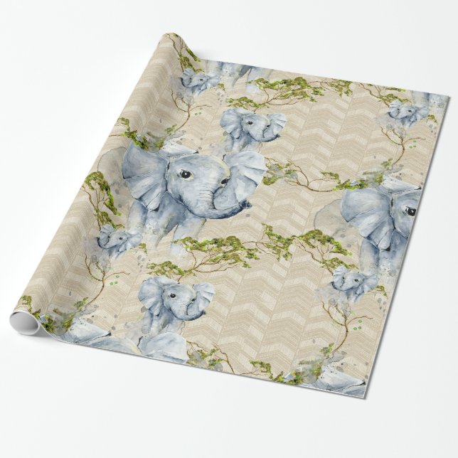 Baby Elephant Africa Savanna Wild Animals grey Wrapping Paper (Unrolled)