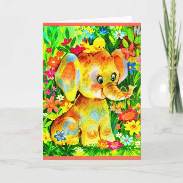 baby elephant and bird card (Front)
