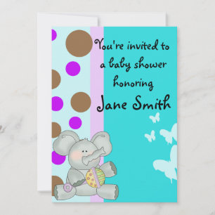 Baby Elephant and Butterflies Shower Invitation