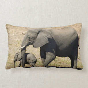 Baby Elephant And Mother Lumbar Pillow