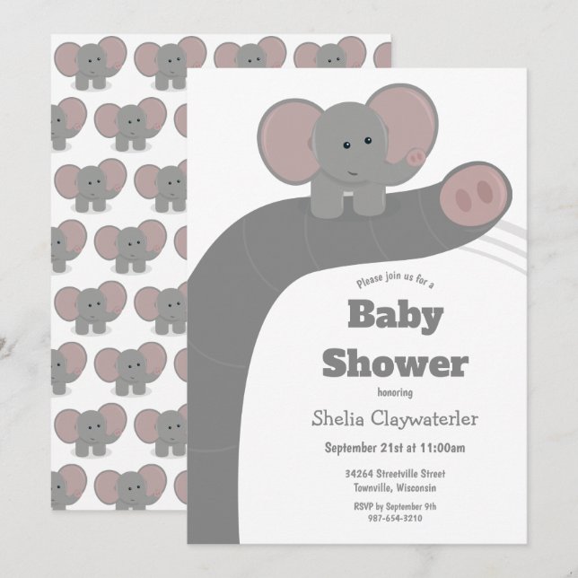Baby Elephant and Trunk | Baby Shower Invitation (Front/Back)