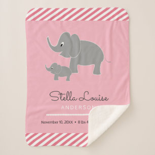 Baby Elephant and Umbrella Baby Girl Announcement Sherpa Blanket