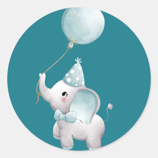 Baby Elephant Anniversaire Favoriser Sticker Blue  (Devant)