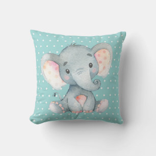 Baby Elephant Aqua Teal Turquoise and Grey Throw Pillow