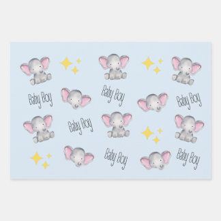 baby elephant baby boy shower wrapping paper sheet