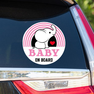 Baby Elephant Baby On Board Car Sticker - Pink