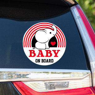 Baby Elephant Baby On Board Car Sticker - Red