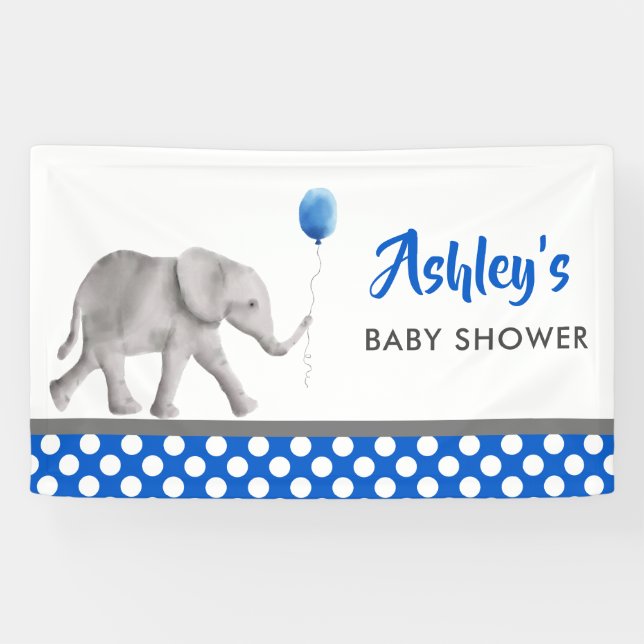 Baby Elephant Baby Shower Banner Blue Welcome Sign (Horizontal)