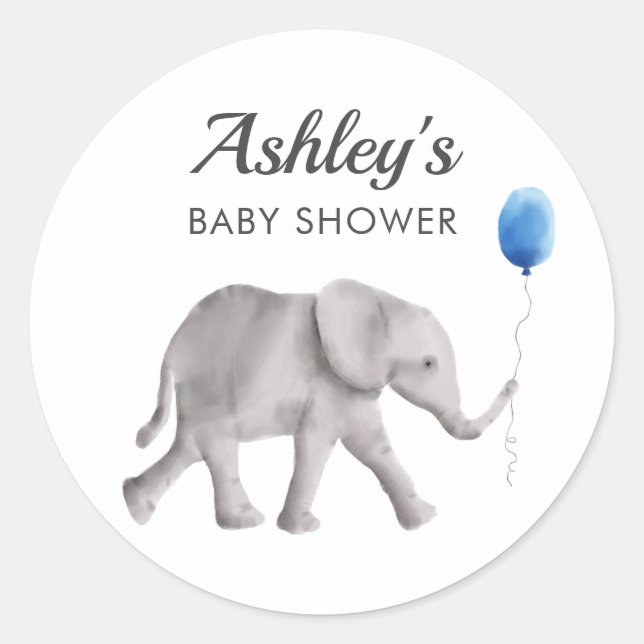 Baby Elephant Baby Shower Favour Sticker, Gift Tag (Front)