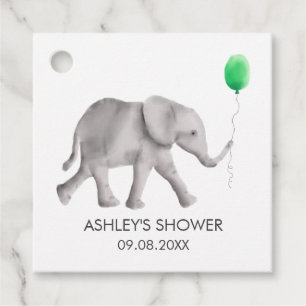 Baby Elephant Baby Shower Gift Tags, Green & Grey Favour Tags