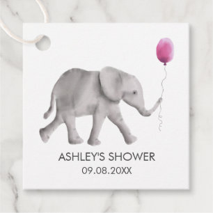 Baby Elephant Baby Shower Gift Tags, Pink & Grey Favour Tags