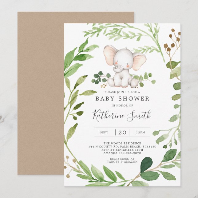 Baby Elephant Baby Shower Invitation (Front/Back)