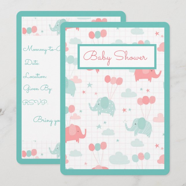 Baby Elephant Baby Shower Invitation (Front/Back)