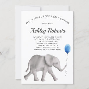 Baby Elephant Baby Shower Invitation, Blue & Grey Invitation