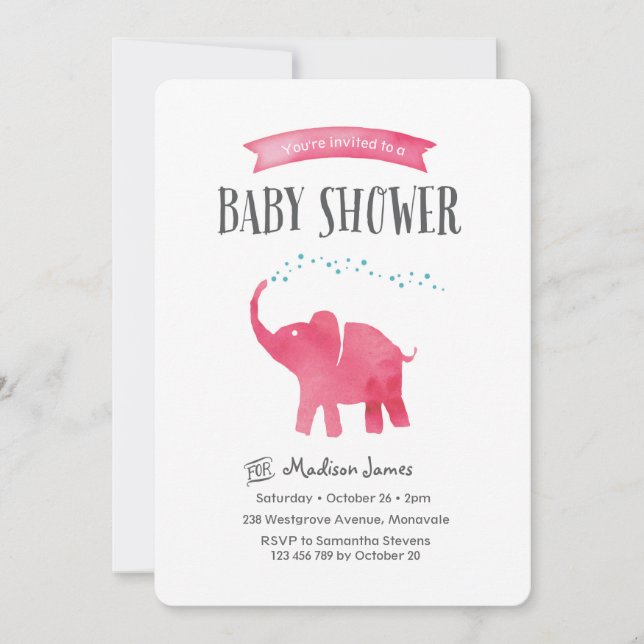 Baby Elephant Baby Shower Invitation | pink (Front)