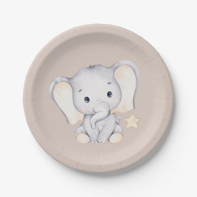 Baby Elephant Baby Shower Paper Plate (Front)
