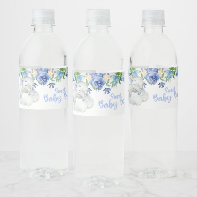 Baby elephant baby shower water bottle labels. label (Bottles)
