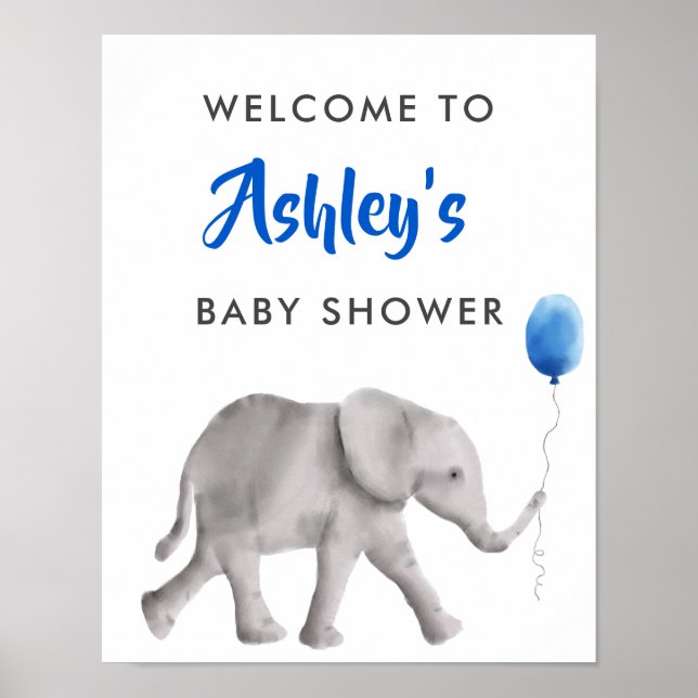Baby Elephant Baby Shower Welcome Sign Poster (Front)